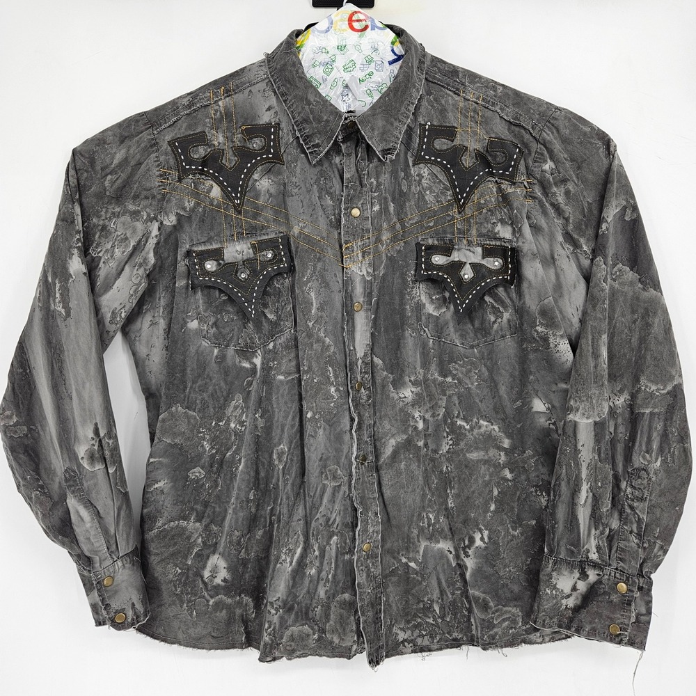 Toxic Waste Shirt Mens XXL Distressed Faded Gray Embroidered Button Up Grunge